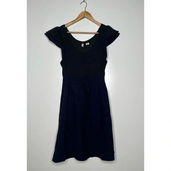 Anthropologie MOTH Curtain Call Blue/Grey Stripe Flutter Sleeve Wool Blend Dress - Picture 2 of 10